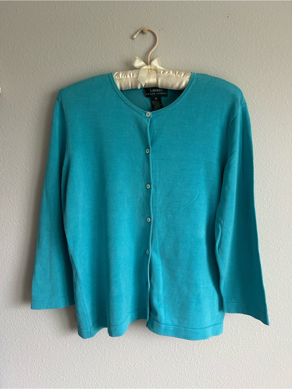 Lauren Ralph Lauren Teal Button Front Cardigan 84% Silk